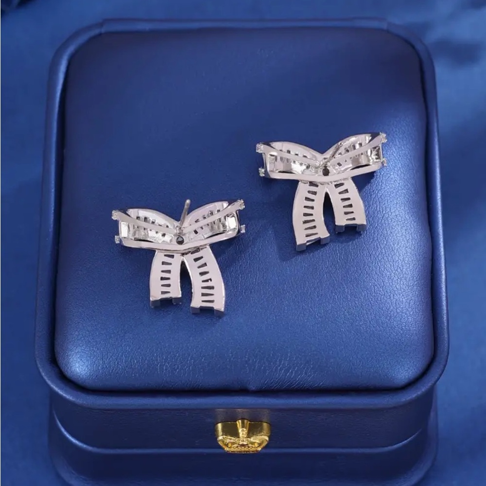 Silver Zircon Bow Earrings - Picture 2 of 2
